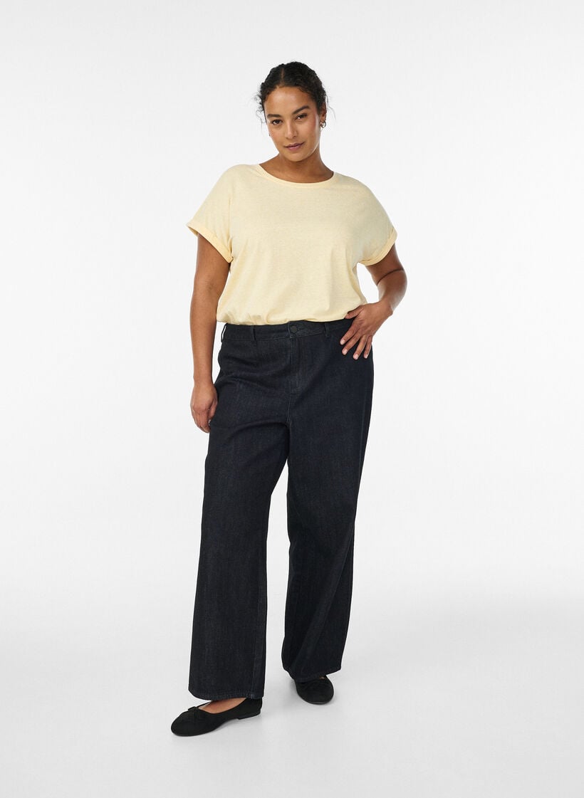 Melange T-Shirt mit kurzen &Auml;rmeln, Gelb, Model image number 1