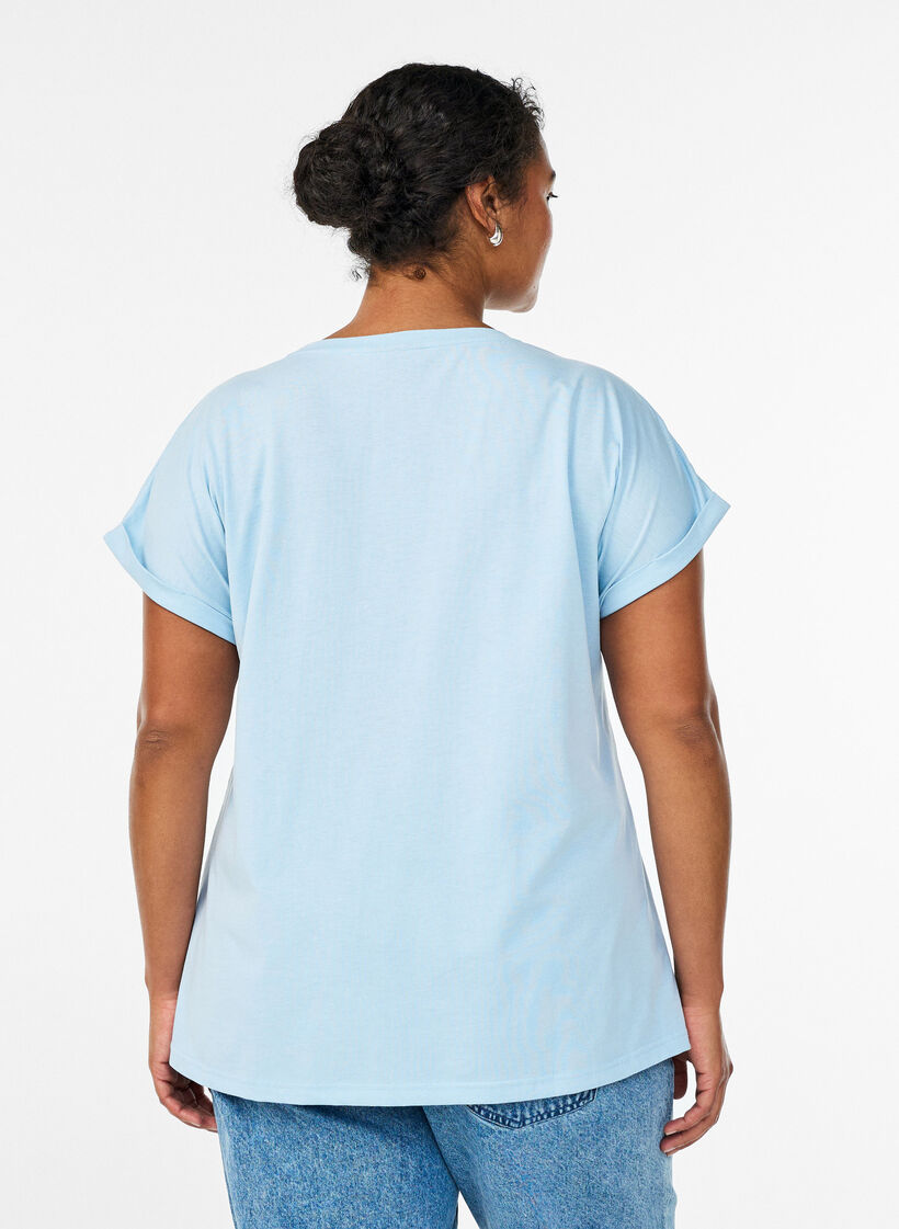 Kurz&auml;rmeliges T-Shirt aus Baumwollmischgewebe, Blau, Model image number 2