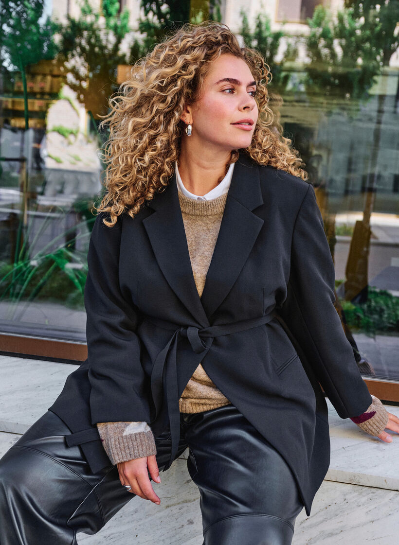 Blazer mit abnehmbarem Bindeg&uuml;rtel, Schwarz, Image image number 0