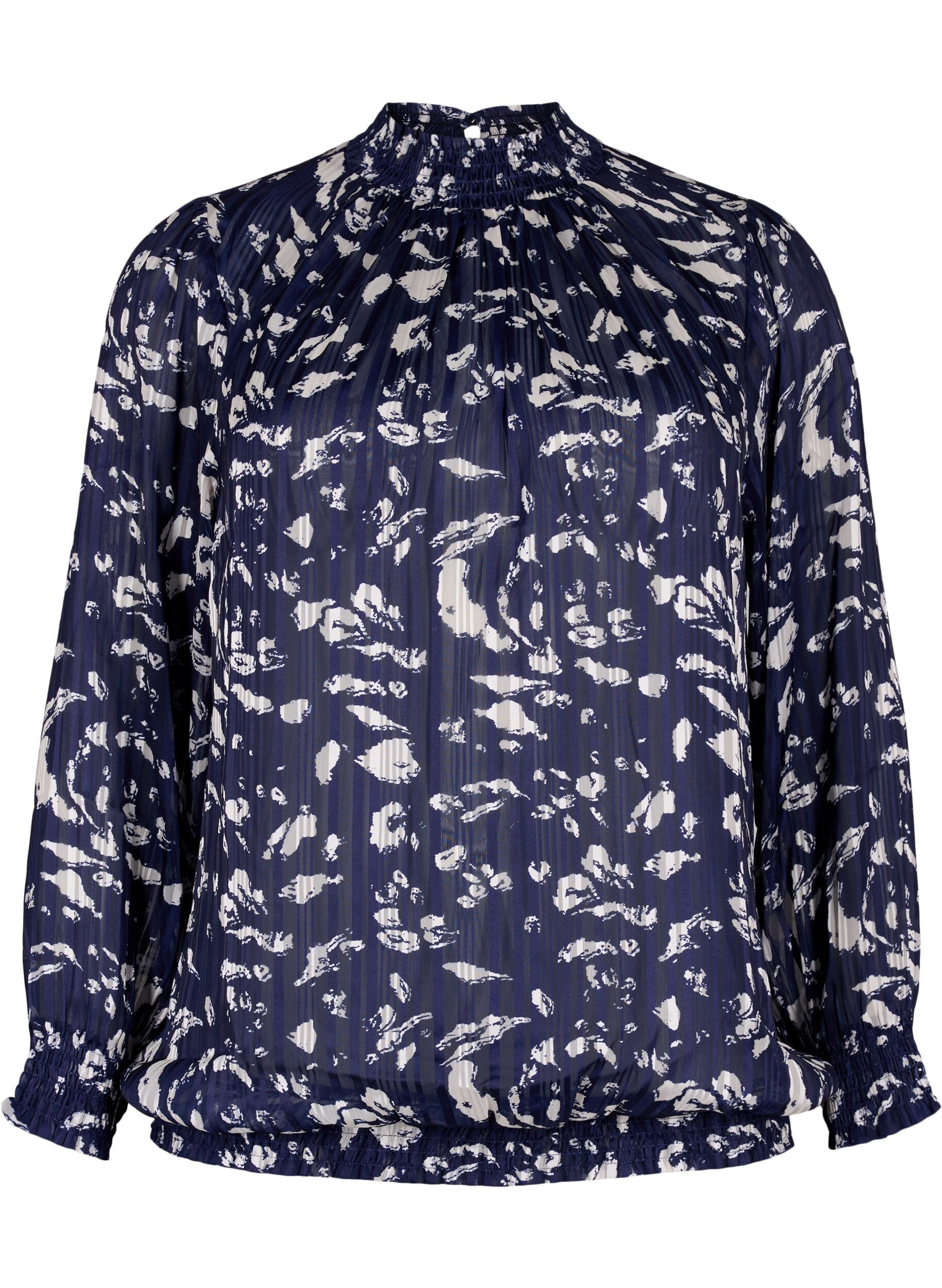 Zizzi Gedruckte Bluse mit Sch&uuml;rze, Blue Leaf AOP, Packshot image number 0