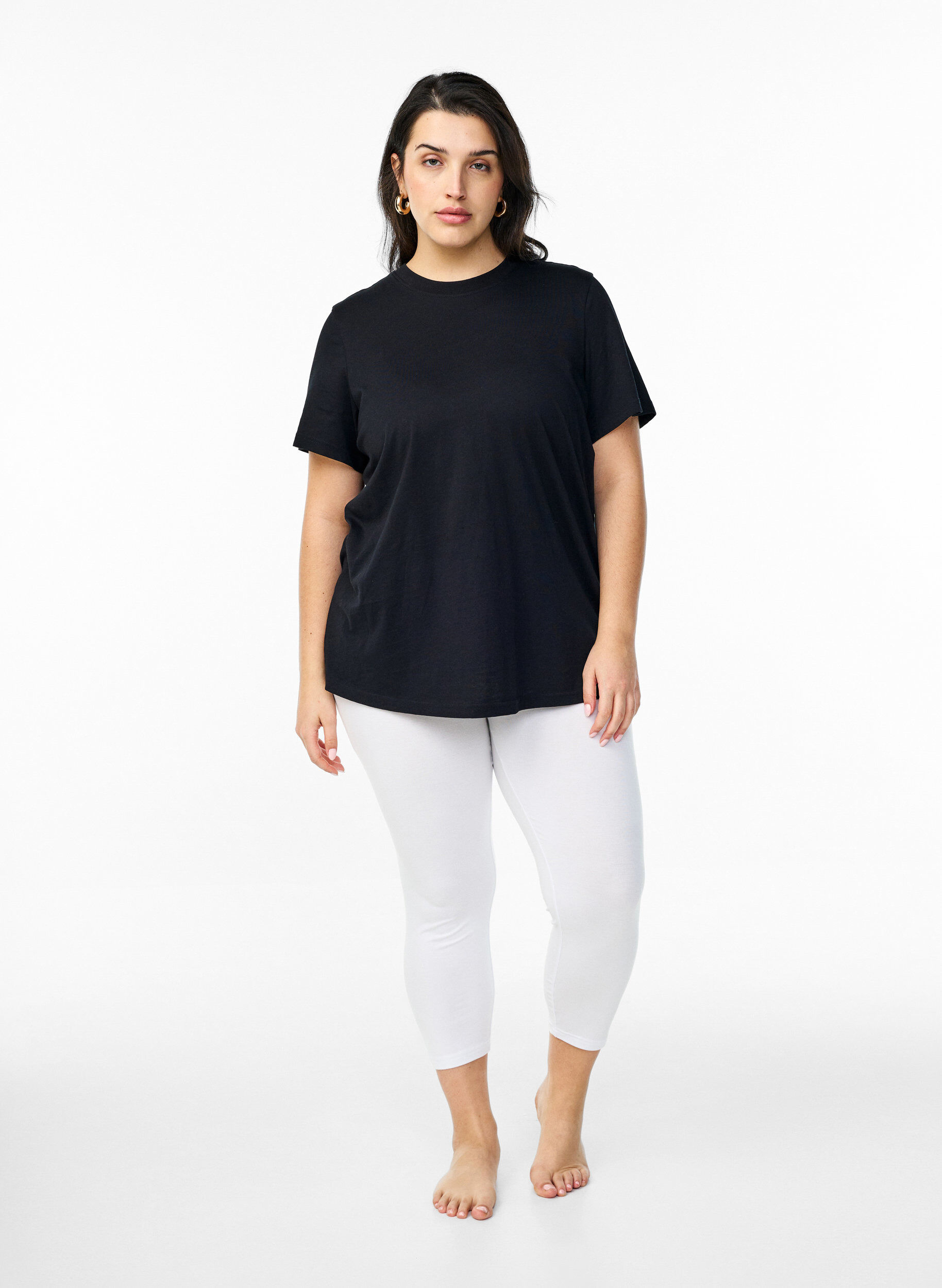 Zizzi Basic 3/4-Leggings aus Viskose, Wei&szlig;, Model image number 1