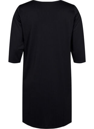 Einfarbiges Kleid mit V-Ausschnitt und 3/4 Ärmeln, Black, Packshot image number 1