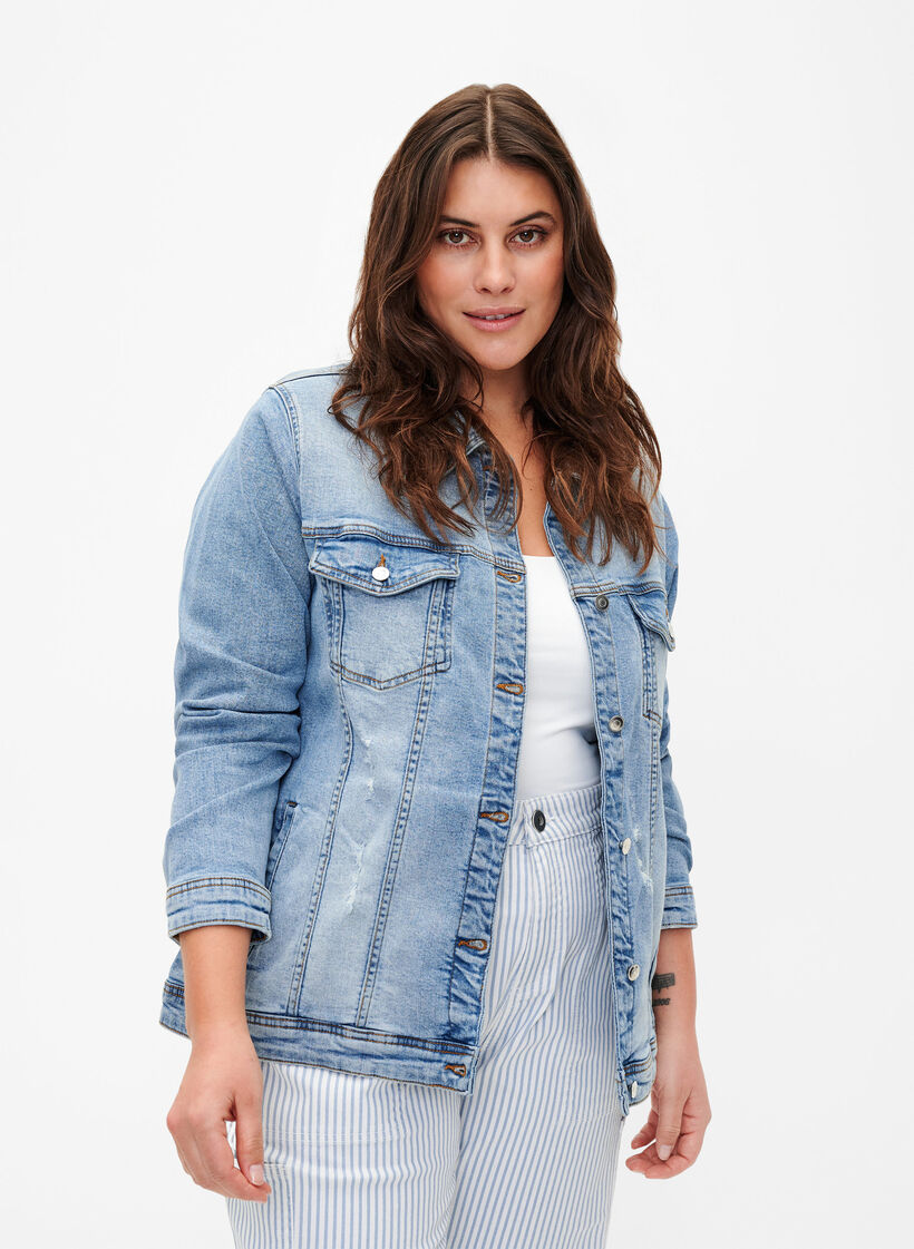 Kurze Denim-Jacke aus Baumwolle, Light blue denim, Model image number 0
