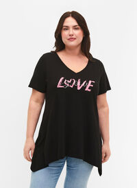 T-Shirt aus Baumwolle mit kurzen Ärmeln, Black LOVE, Model