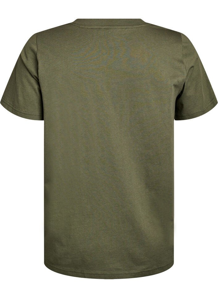 Einfaches T-Shirt aus Baumwolle mit V-Ausschnitt., Grün, Packshot image number 1