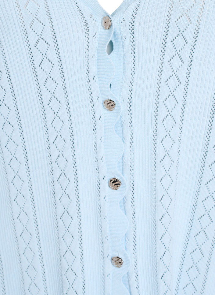 Strickjacke mit Lochstickerei und gewellten Kanten, Blau, Packshot image number 2