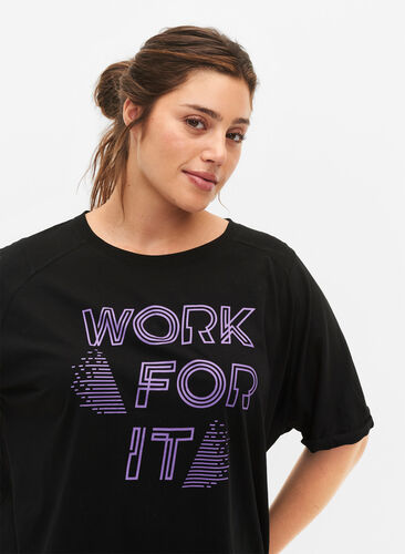 Baumwoll-Trainings-T-Shirt mit Druck, Black w. Work For It, Model image number 3