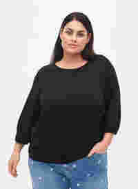 Einfarbige Bluse mit 3/4-Ärmel, Black, Model