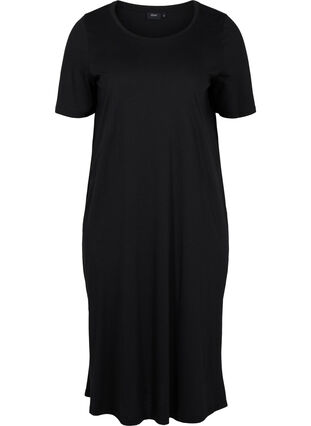 T-Shirt-Kleid aus Baumwolle mit Schlitz, Black, Packshot image number 0