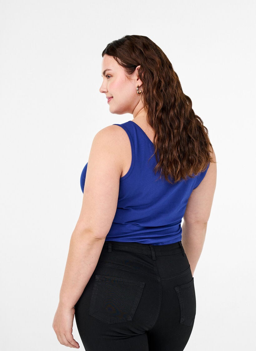 Solide Farbe Grundoberteil aus Baumwolle, Blau, Model image number 2