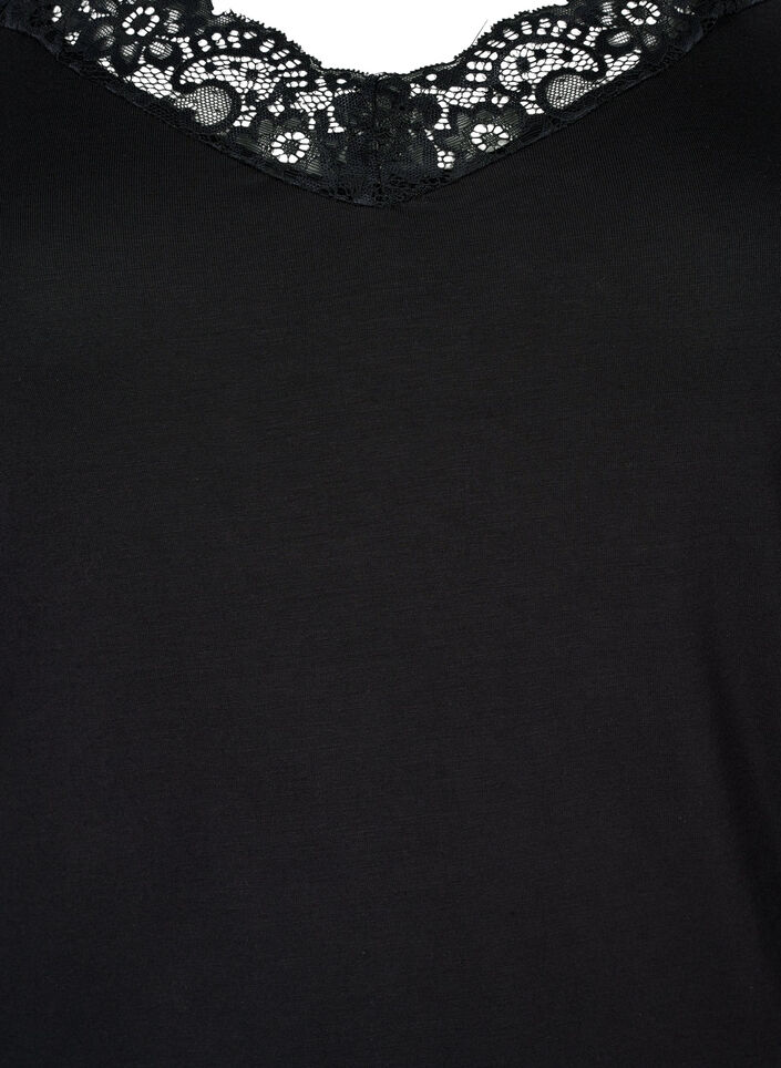 Top aus Viskose mit Spitze, Schwarz, Packshot image number 2