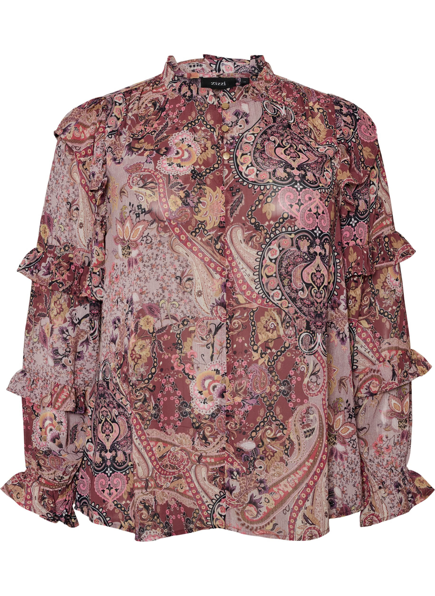 ZizziBluse mit Paisleymuster und R&uuml;schendetails, lila, Packshot image number 0