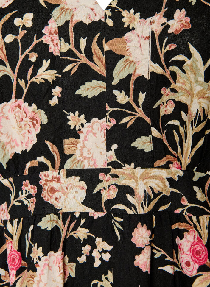 Gebl&uuml;mtes Kleid aus Leinen und Viskose mit Empire-Linie, Schwarz, Packshot image number 2