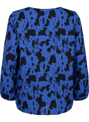 Langärmelige Bluse mit Rüschen, Black Blue AOP, Packshot image number 1