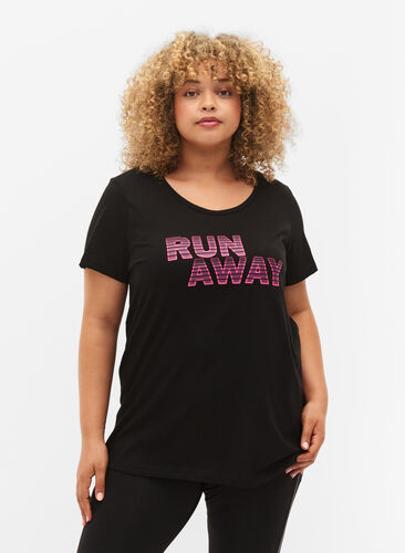 Trainings-T-Shirt mit Print, Black w. Run Away, Model image number 0