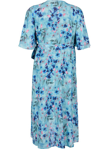 Kurzärmeliges Wrap-Kleid mit Blumenprint, Trellis AOP, Packshot image number 1