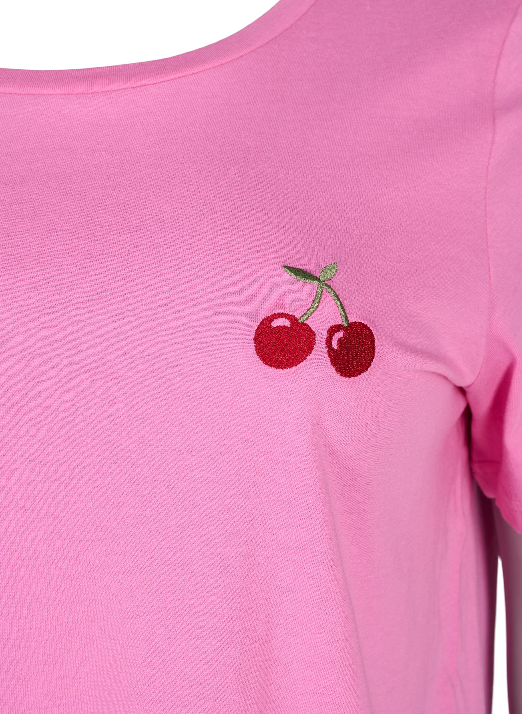 Zizzi T-Shirt aus Baumwolle mit aufgestickter Kirsche, Roseb. W. CherryEMB., Packshot image number 2