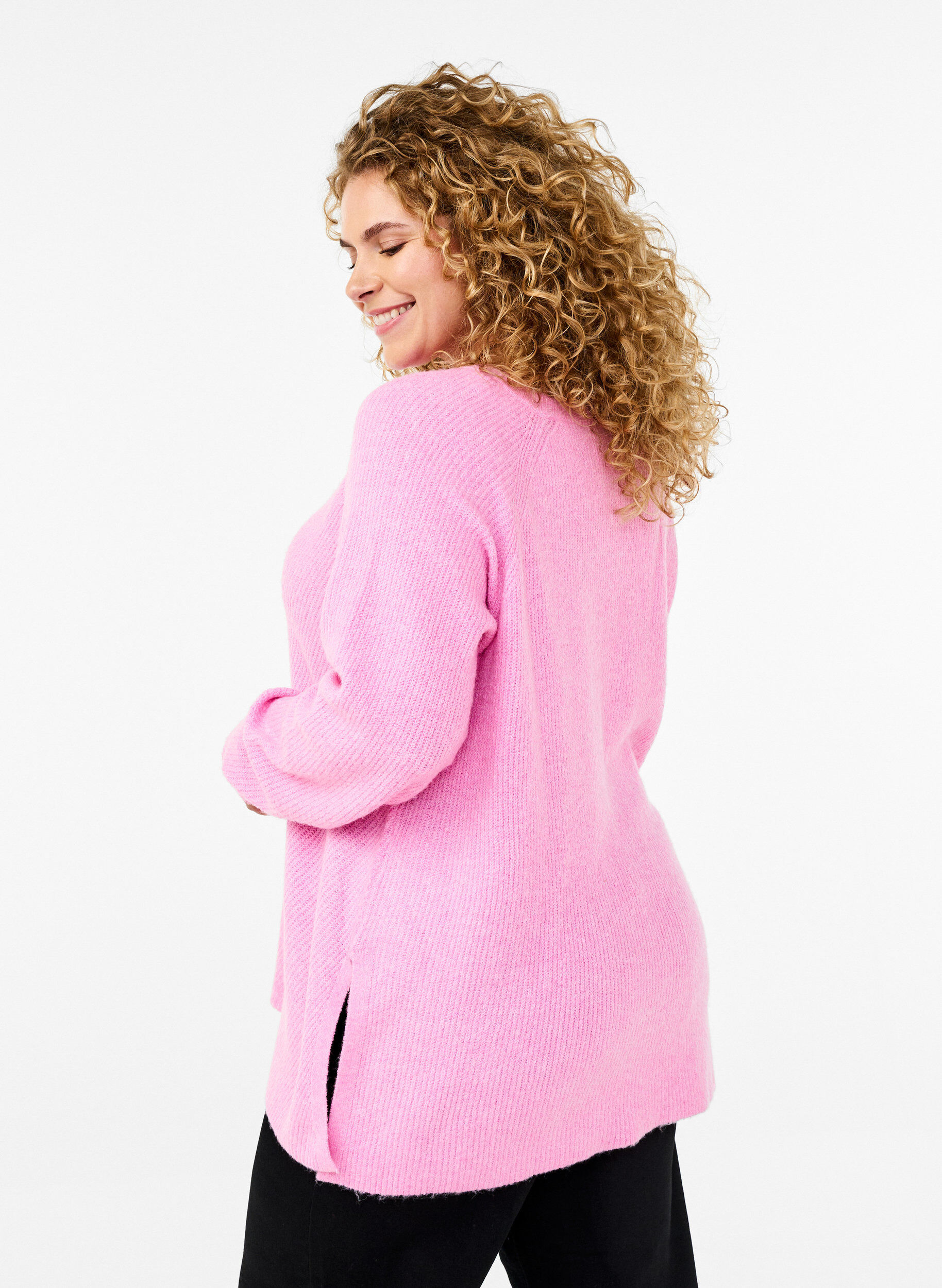 Zizzi Strickbluse mit Rundhalsausschnitt, Begonia Pink Mel., Model image number 1