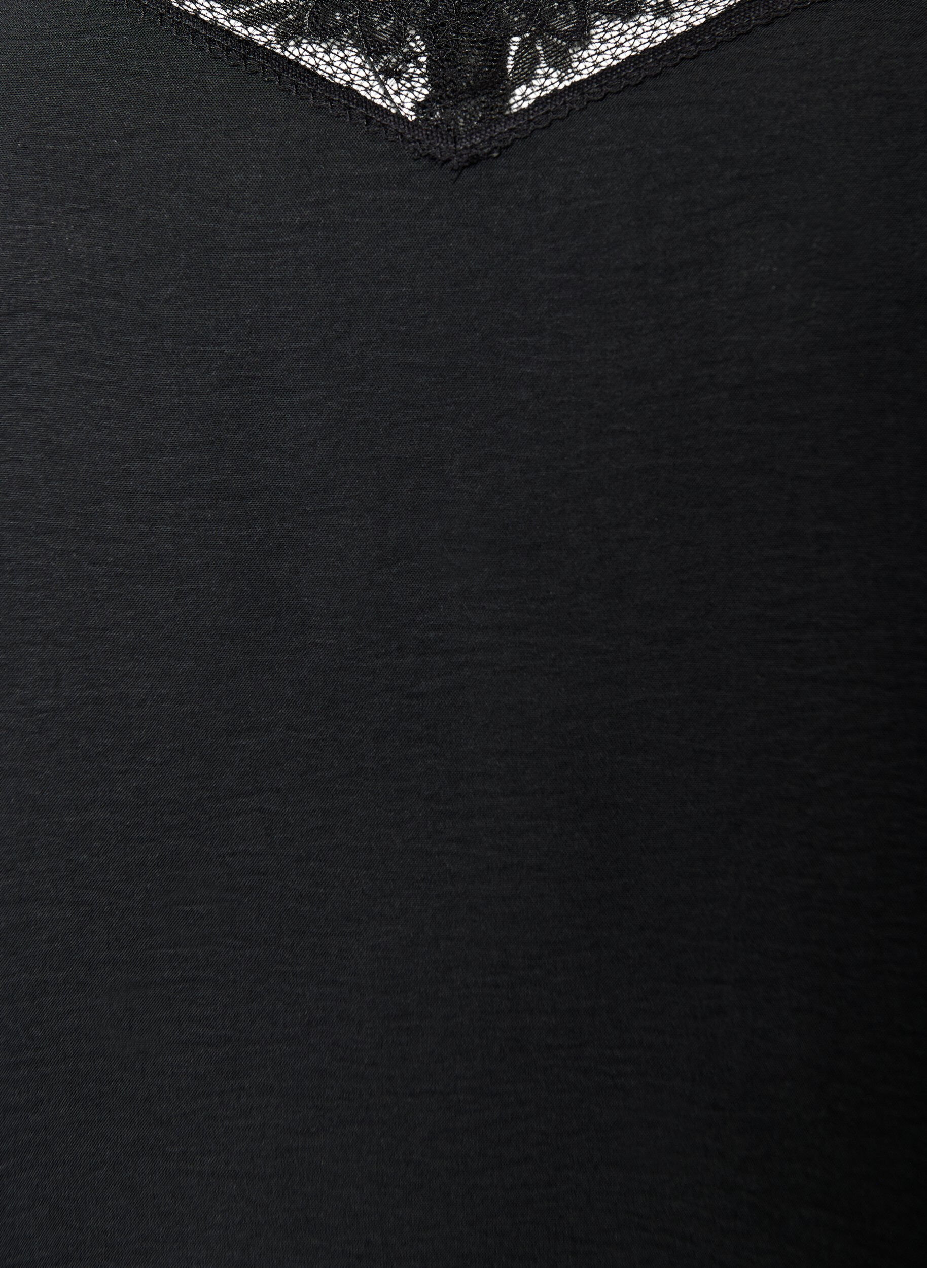 Zizzi Cami-Top mit V-Ausschnitt und Spitzen, Schwarz, Packshot image number 2
