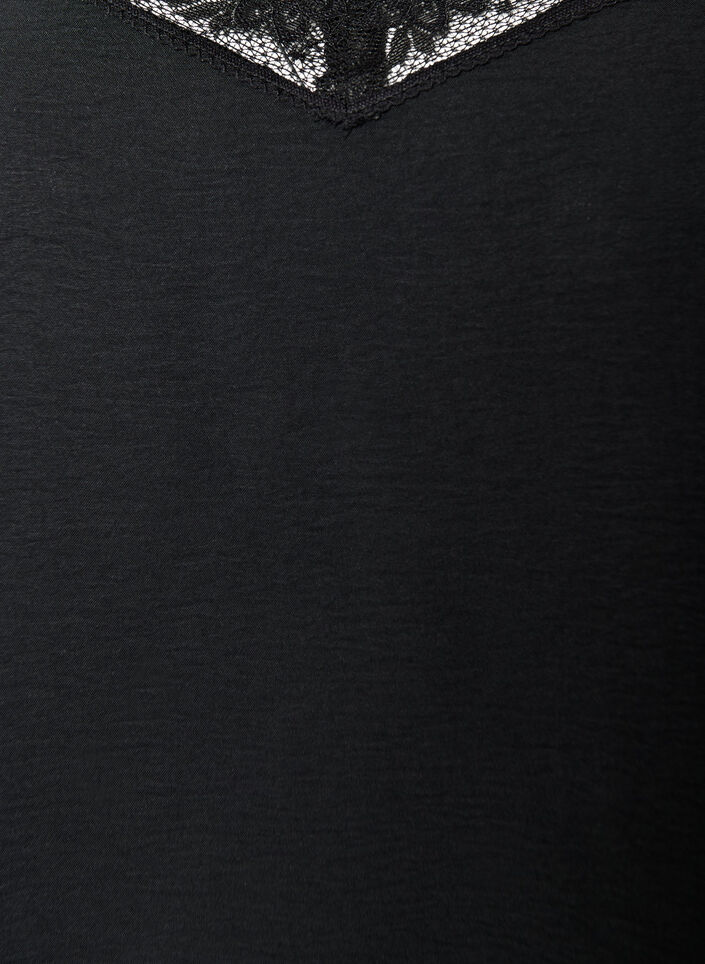 Cami-Top mit V-Ausschnitt und Spitzen, Schwarz, Packshot image number 2