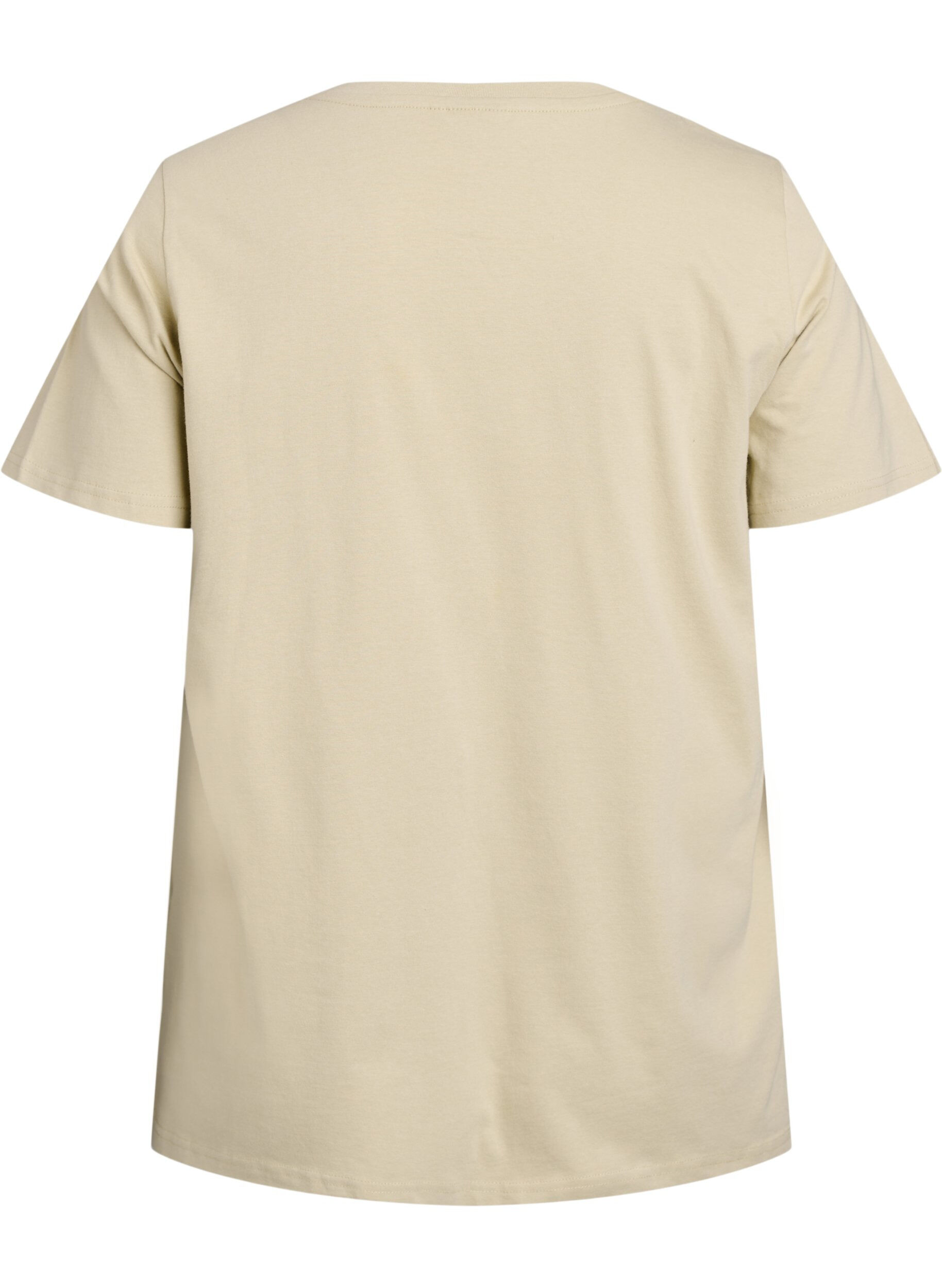 Zizzi T-Shirt aus Bio-Baumwolle mit Perlmutt-Text, Beige, Packshot image number 1