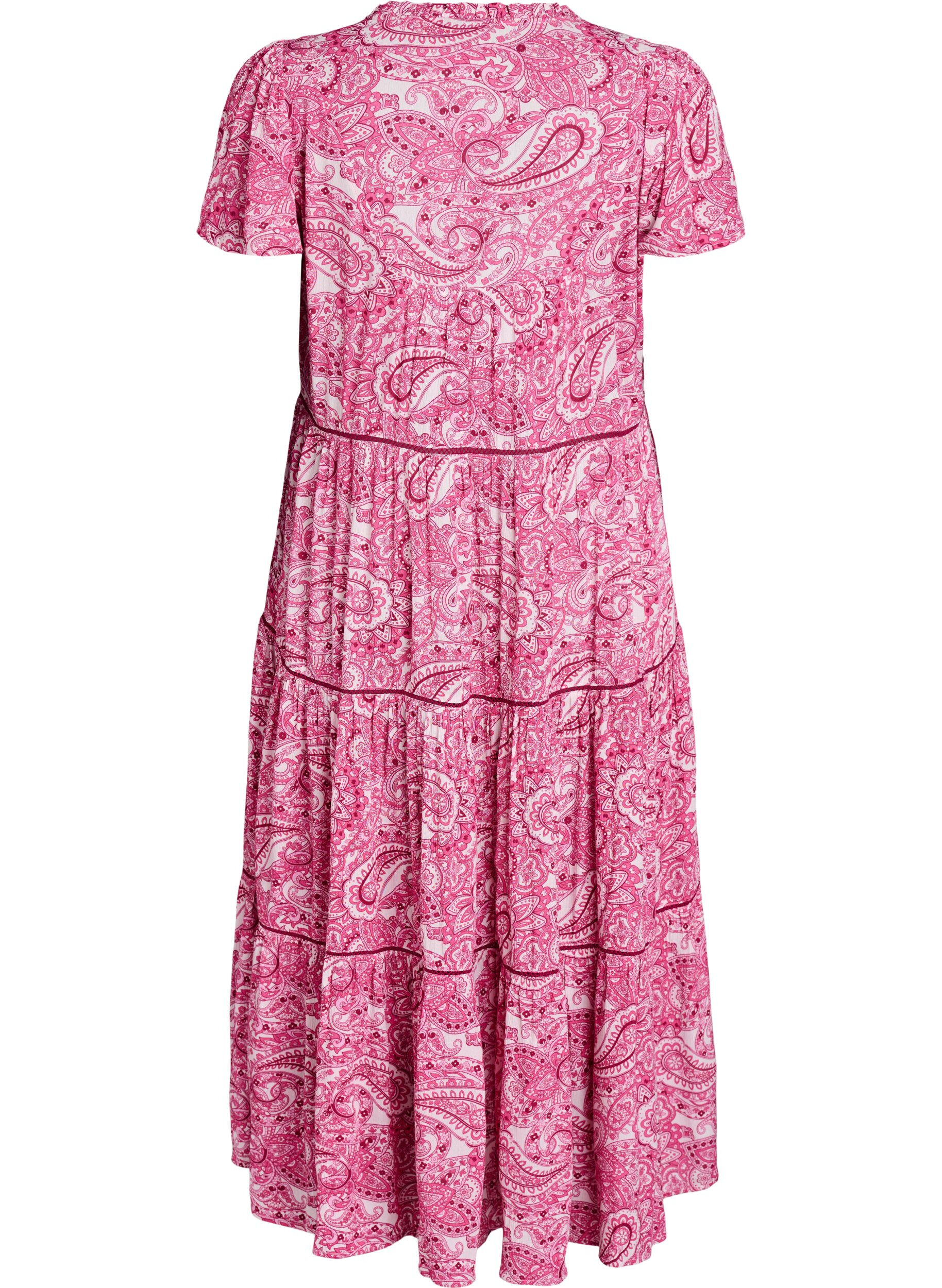 Zizzi Gemustertes Midikleid aus Viskose, Pink, Packshot image number 1