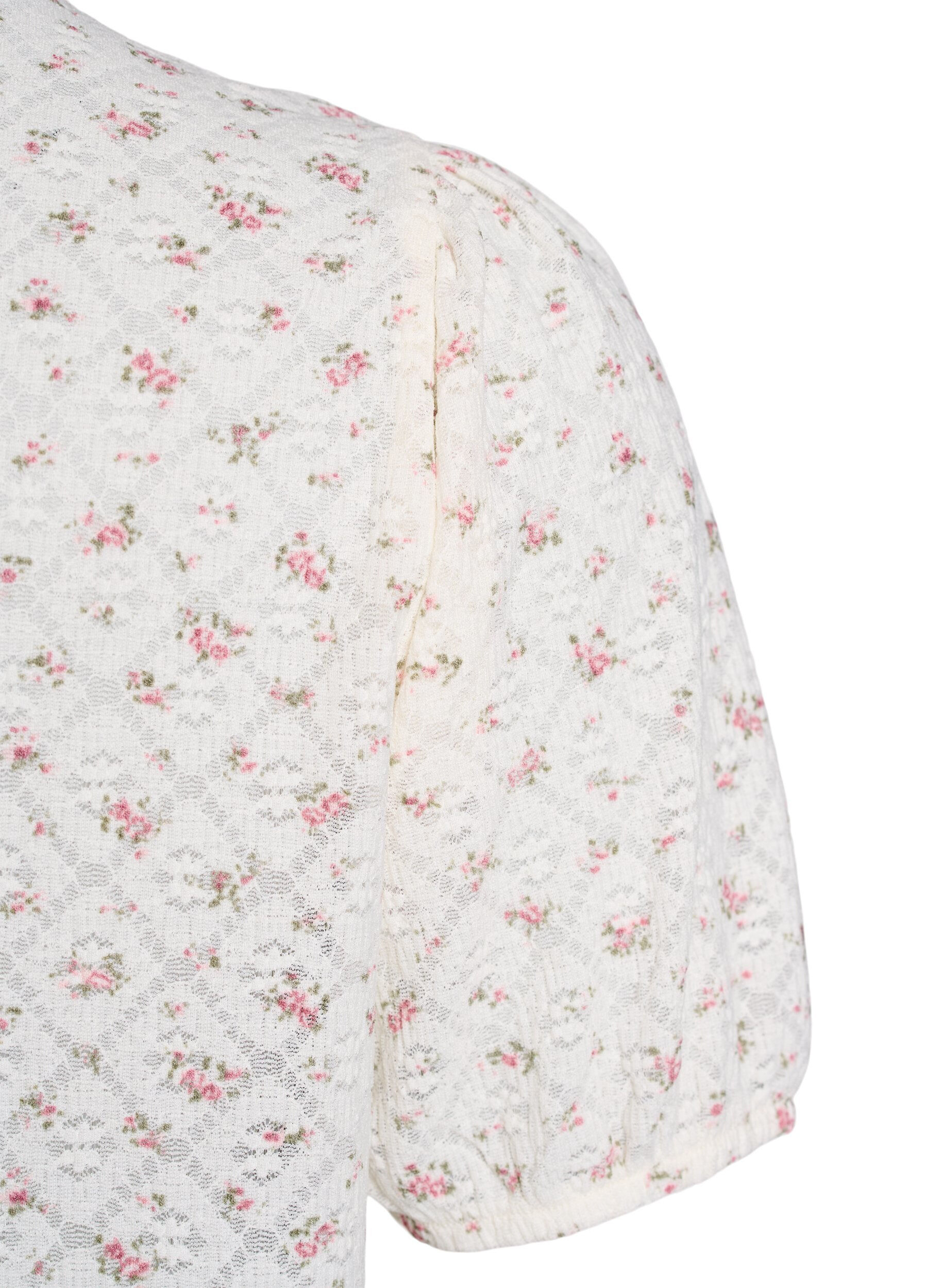 Zizzi Kurzarm-Jerseybluse mit Blumenprint, Wei&szlig;, Packshot image number 3