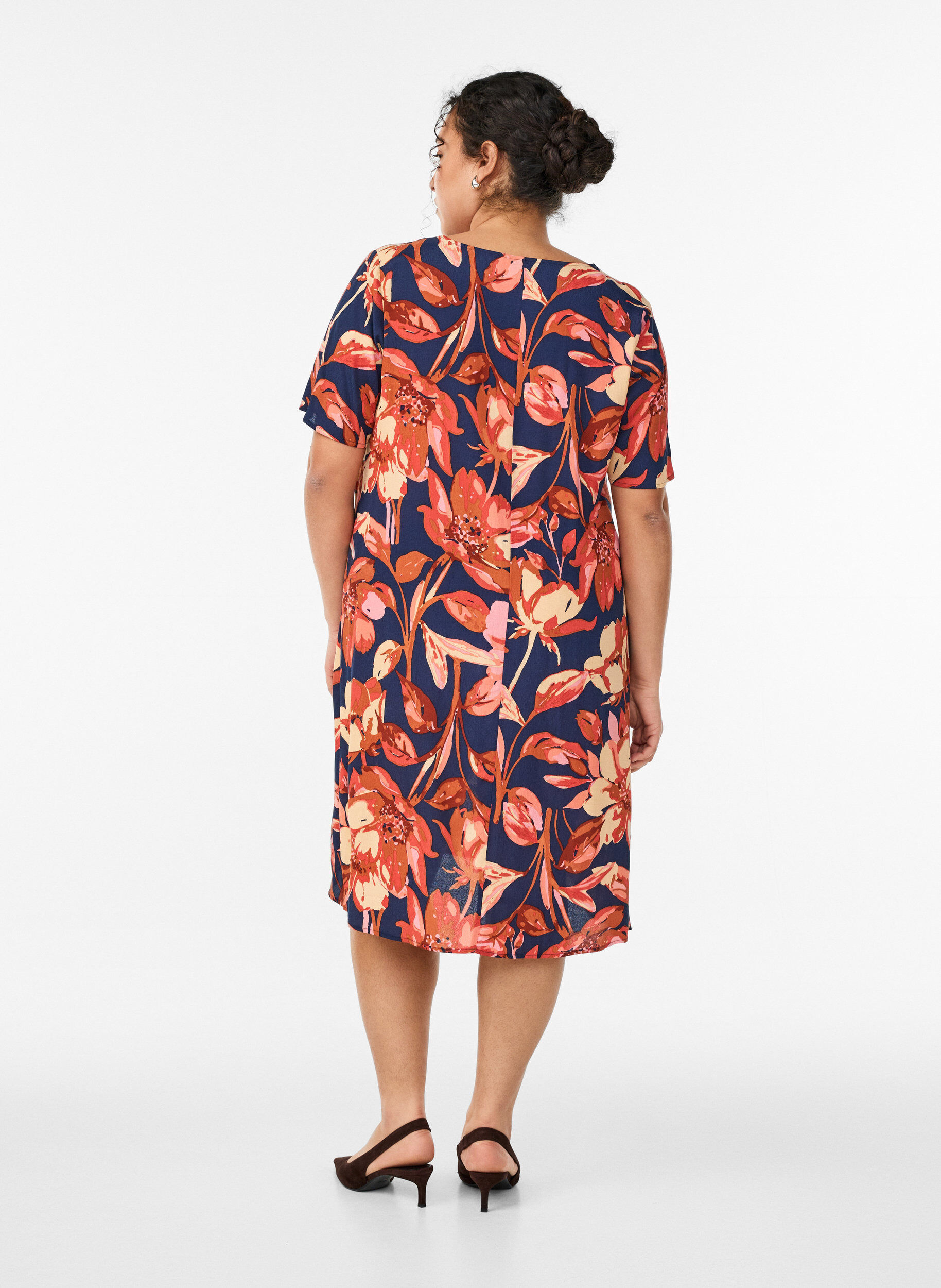 Zizzi A-Linien-Kleid aus Viskose, Orange, Model image number 2