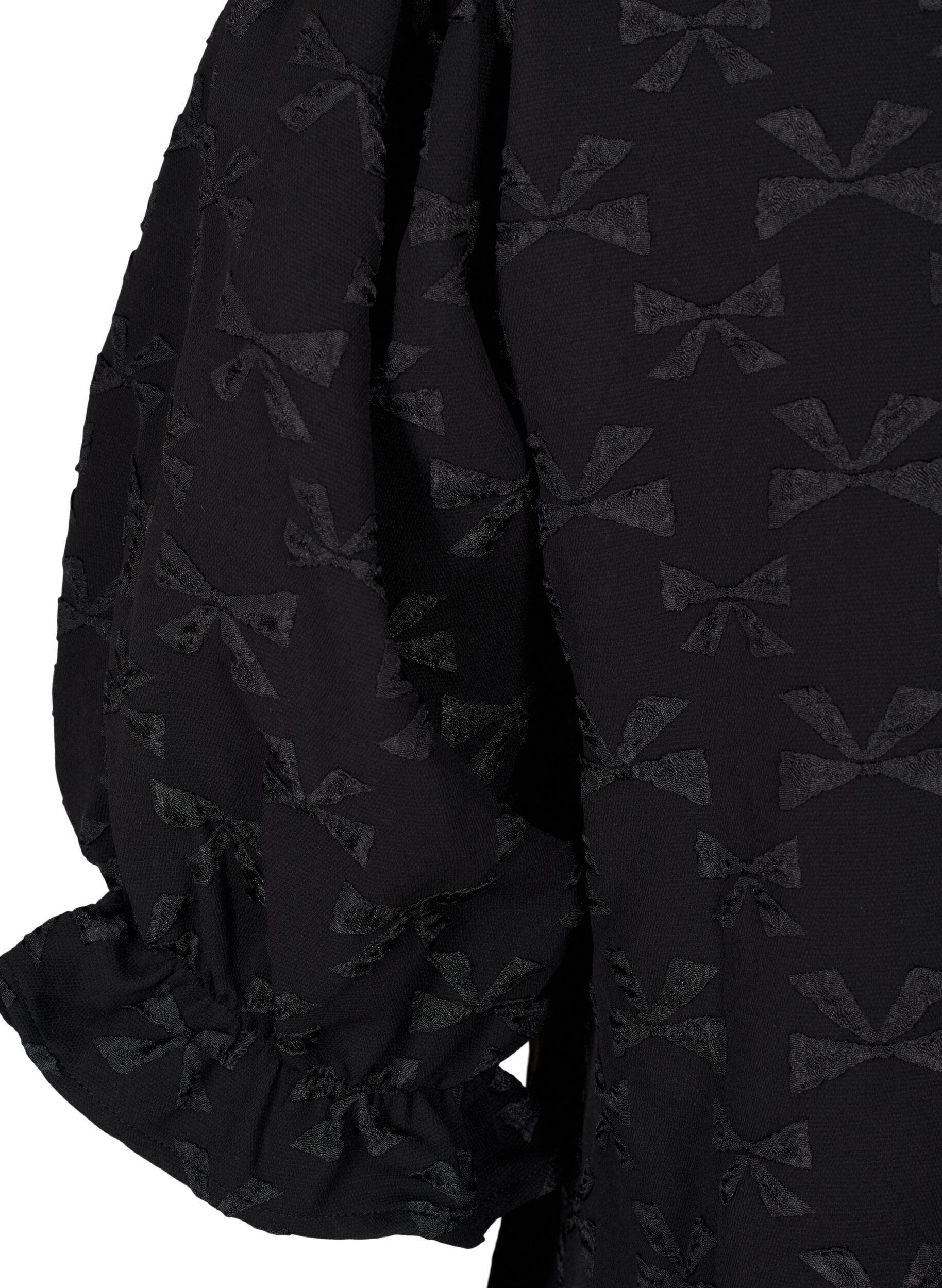 Zizzi Kurzes Jacquard-Kleid mit Schleifen, Black W. Bow, Packshot image number 3