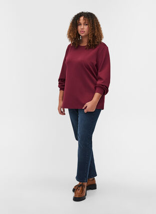 Sweatshirt mit Rundhalsausschnitt und langen Ärmeln, Zinfandel, Model image number 2