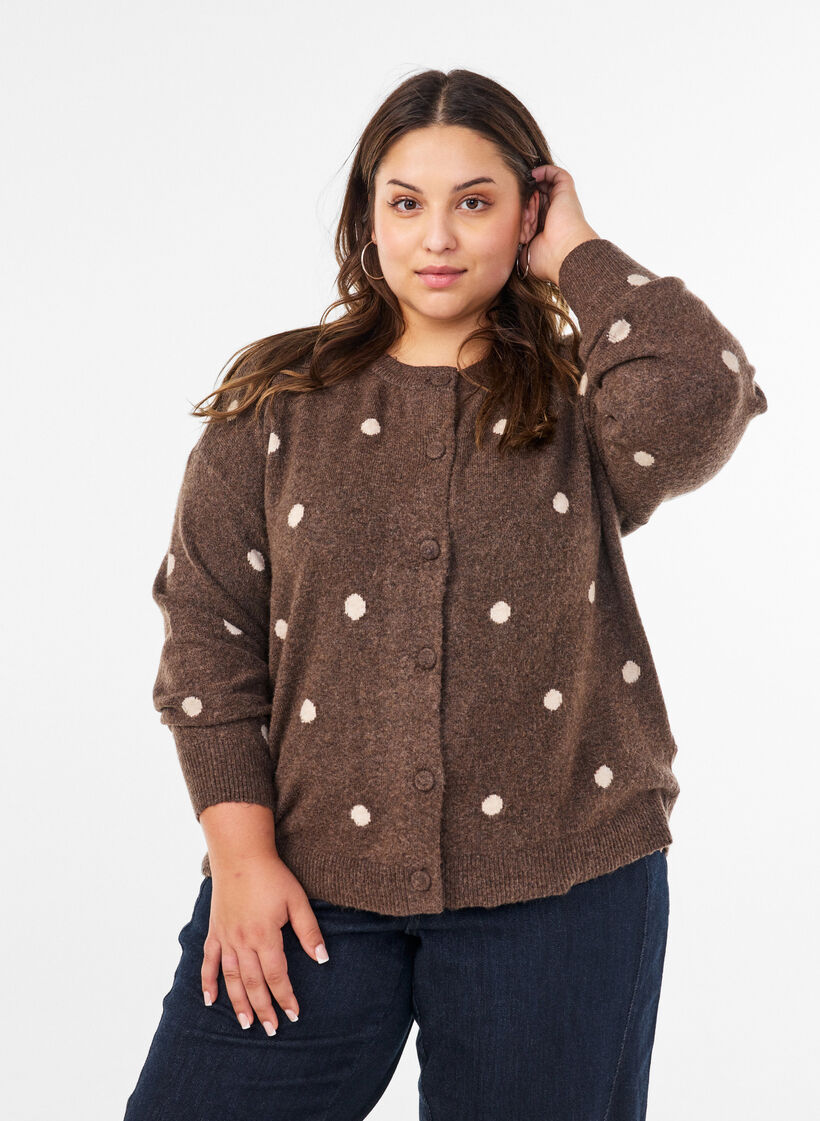 Strickjacke mit Punktmuster, Braun, Model image number 0
