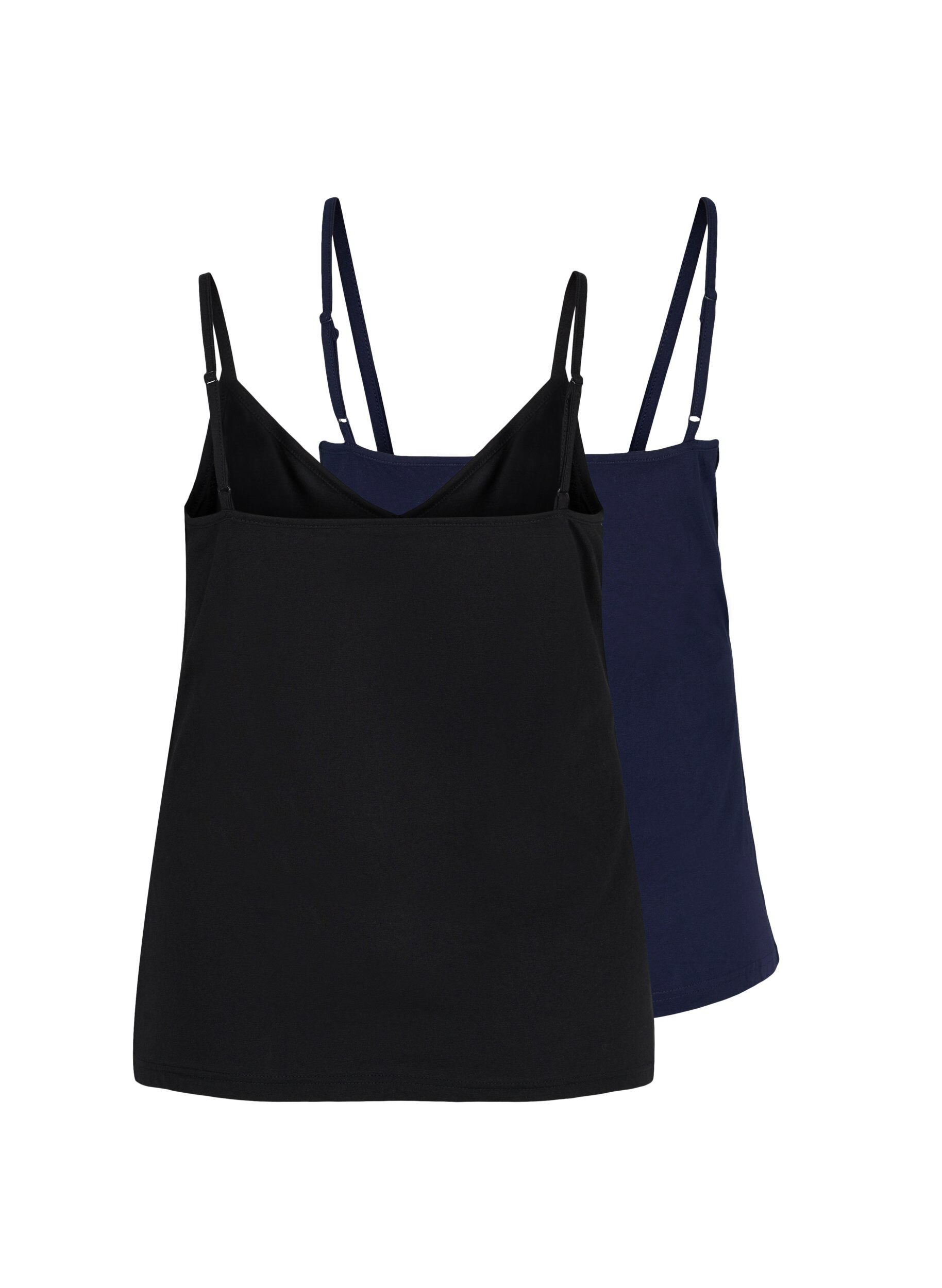 Zizzi 2er-Pack Basic-Top aus Baumwolle, Black/Navy B, Packshot image number 1