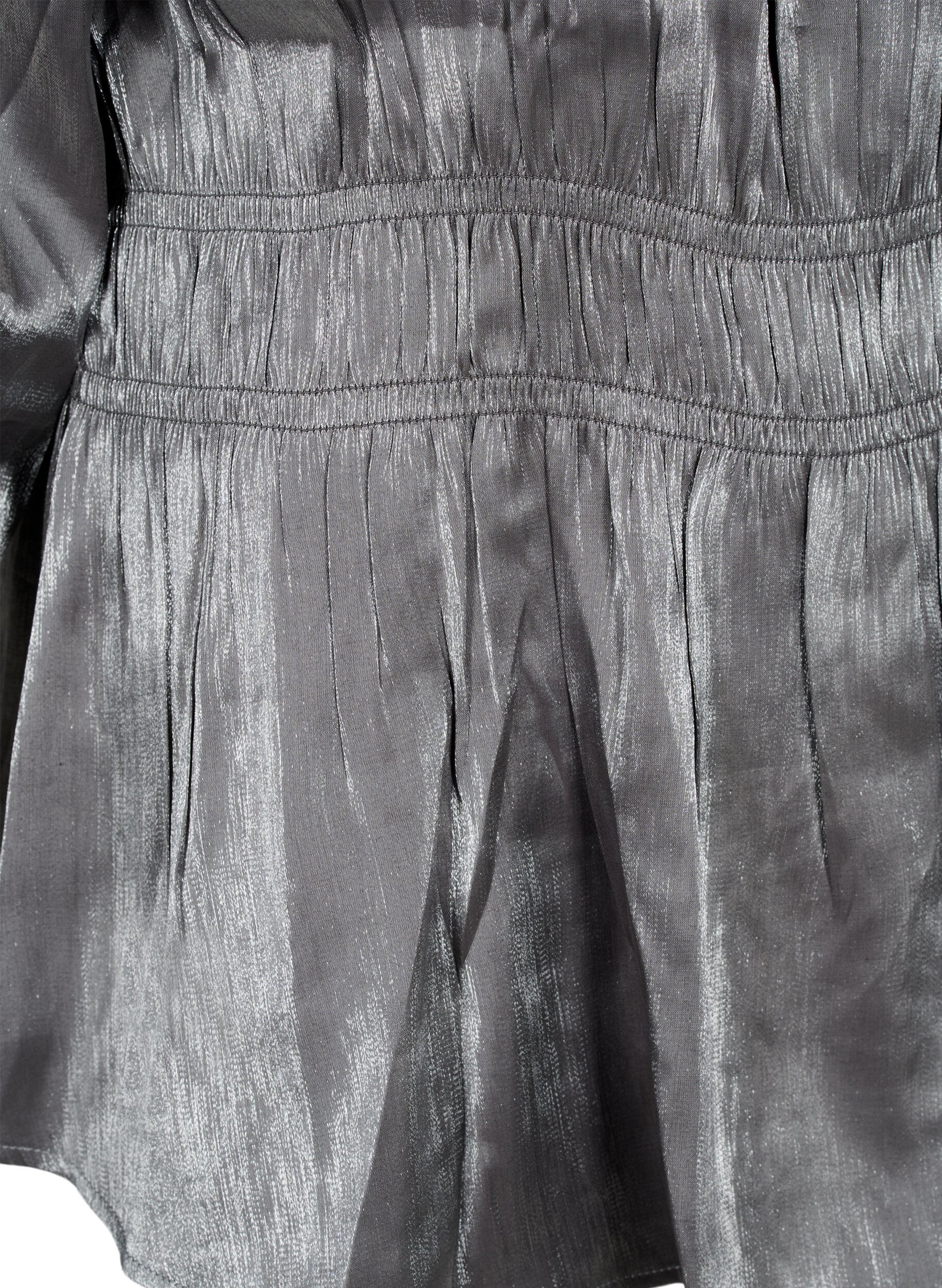 Zizzi Silberfarbene Bluse mit 3/4-&Auml;rmeln und Smock, Dark Silver, Packshot image number 3