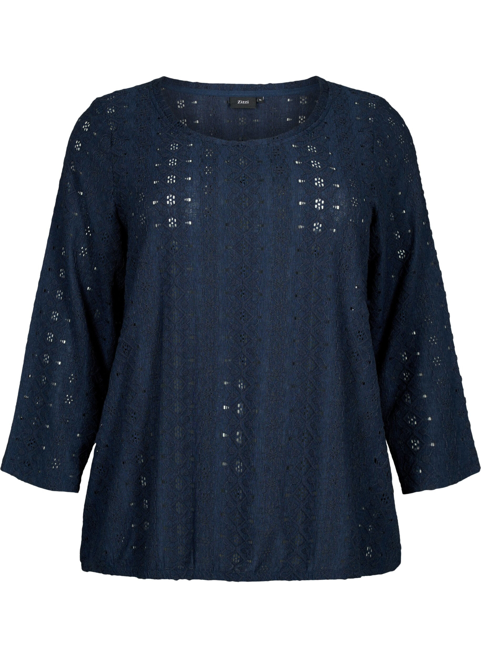 Zizzi Bluse mit Anglaise-Stickerei und 7/8-&Auml;rmeln, Navy Blazer, Packshot image number 0