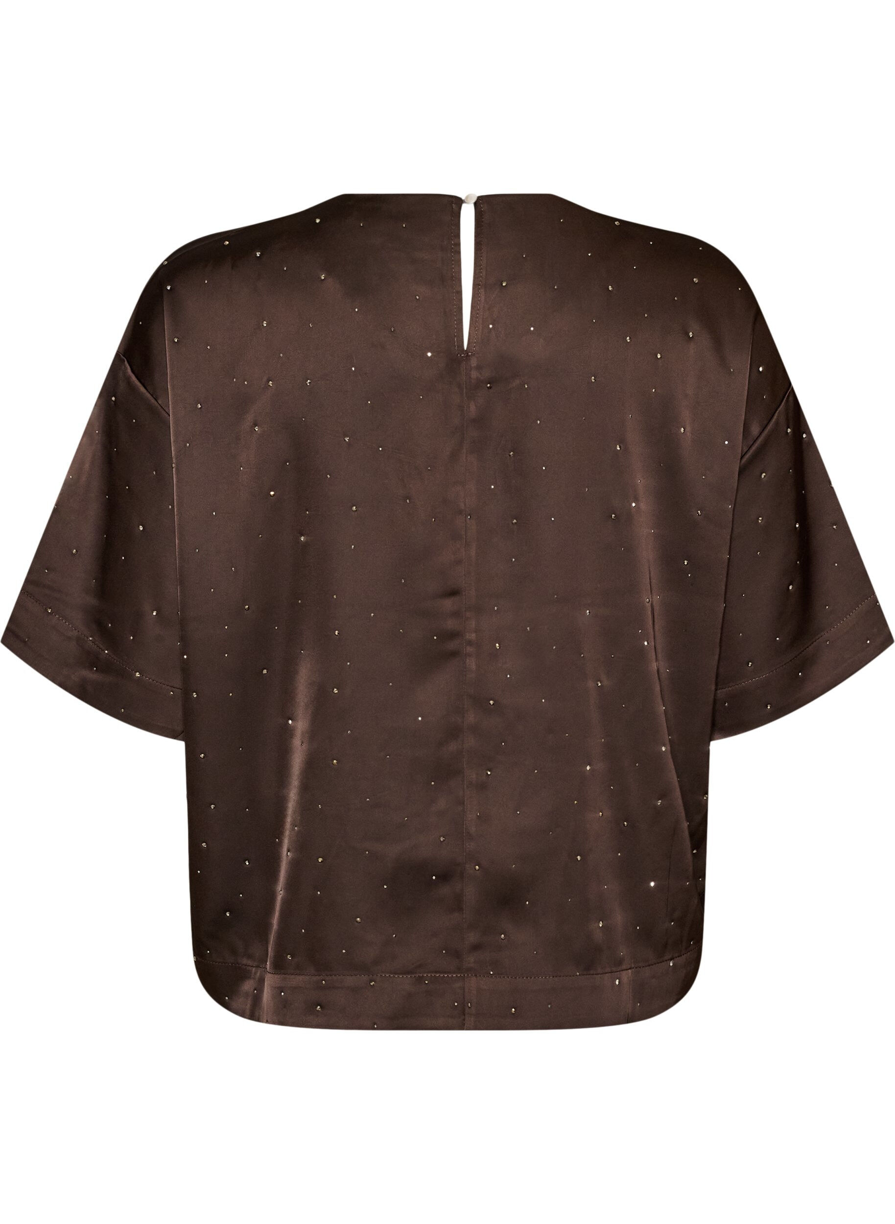 ZizziSatinbluse mit Strasssteinen und ellenbogenlangen &Auml;rmeln, Braun, Packshot image number 1