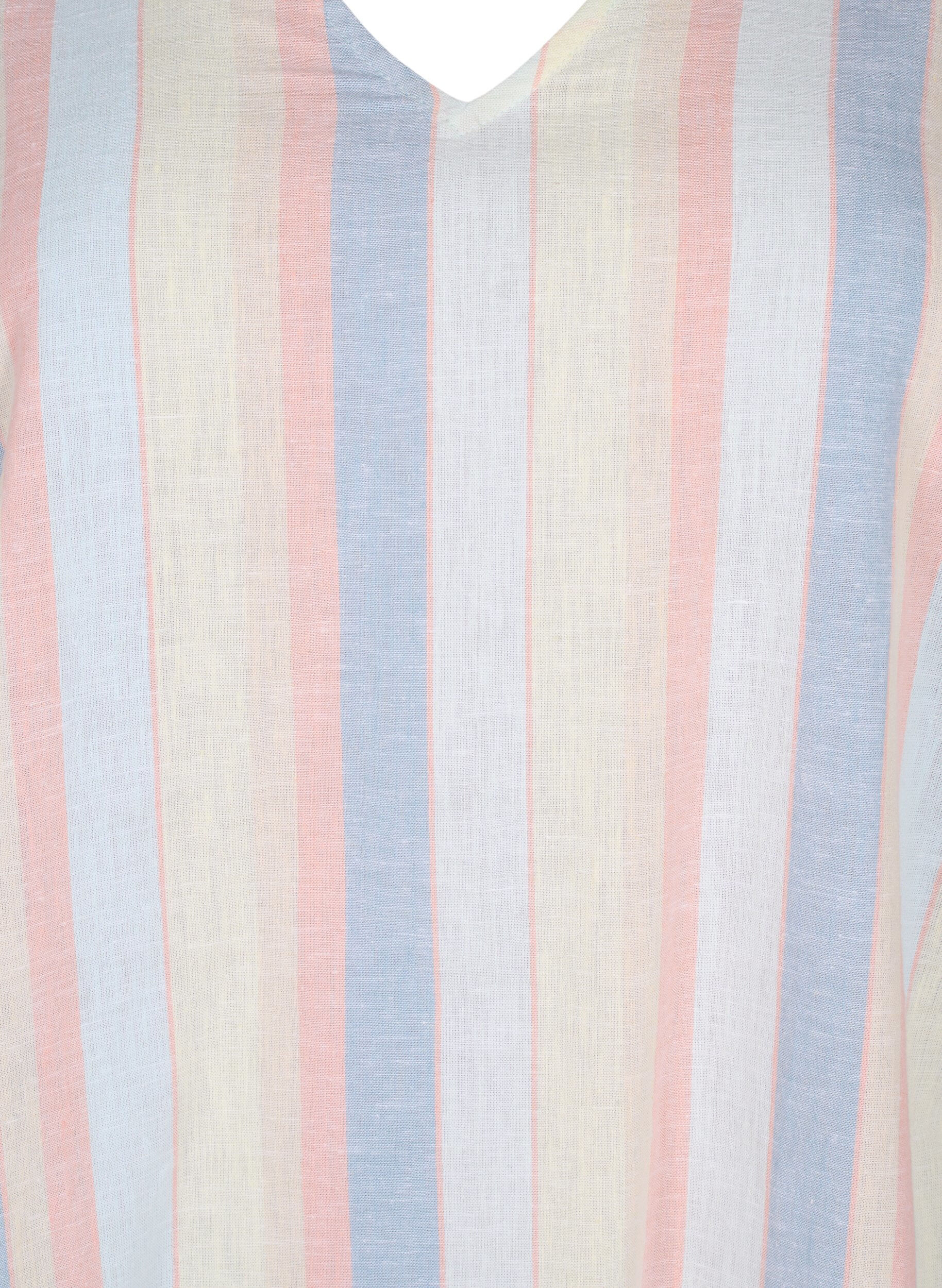 Zizzi Kurzes Kleid aus Baumwollmischung mit Leinen, Multi Color Stripe, Packshot image number 2