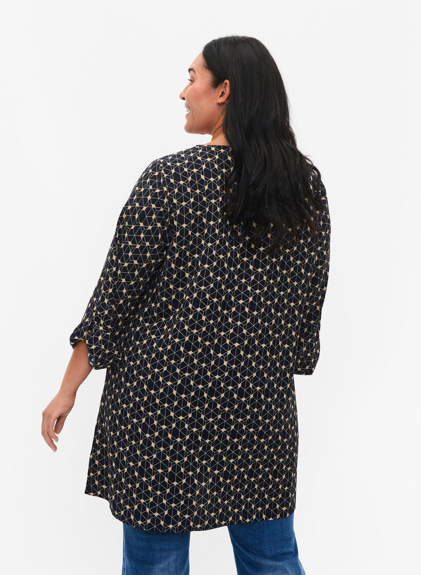 A-förmige Tunika mit Druck, Blue Beige AOP, Model image number 1