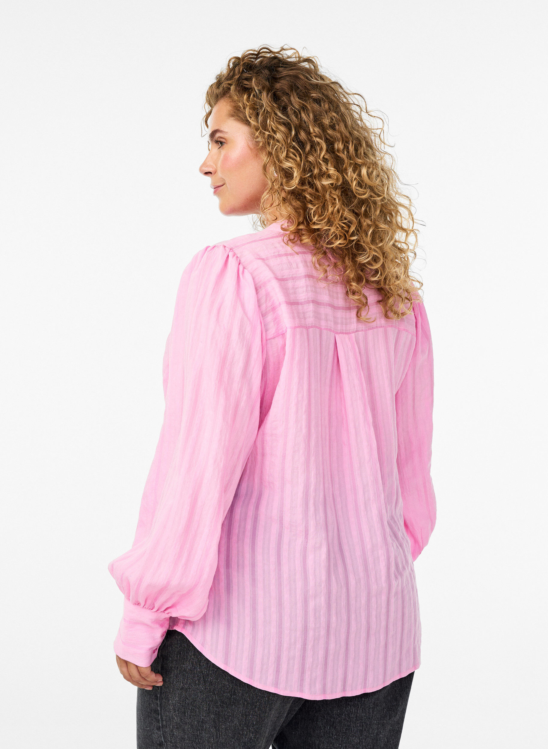 Zizzi Bluse mit L&auml;ngsstreifen, Pink, Model image number 2