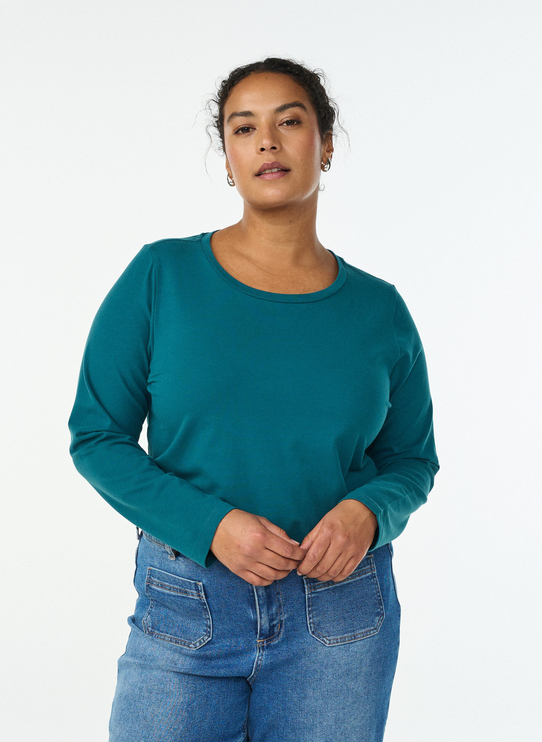Basic Top aus Jersey mit langen &Auml;rmeln, Gr&uuml;n, Model