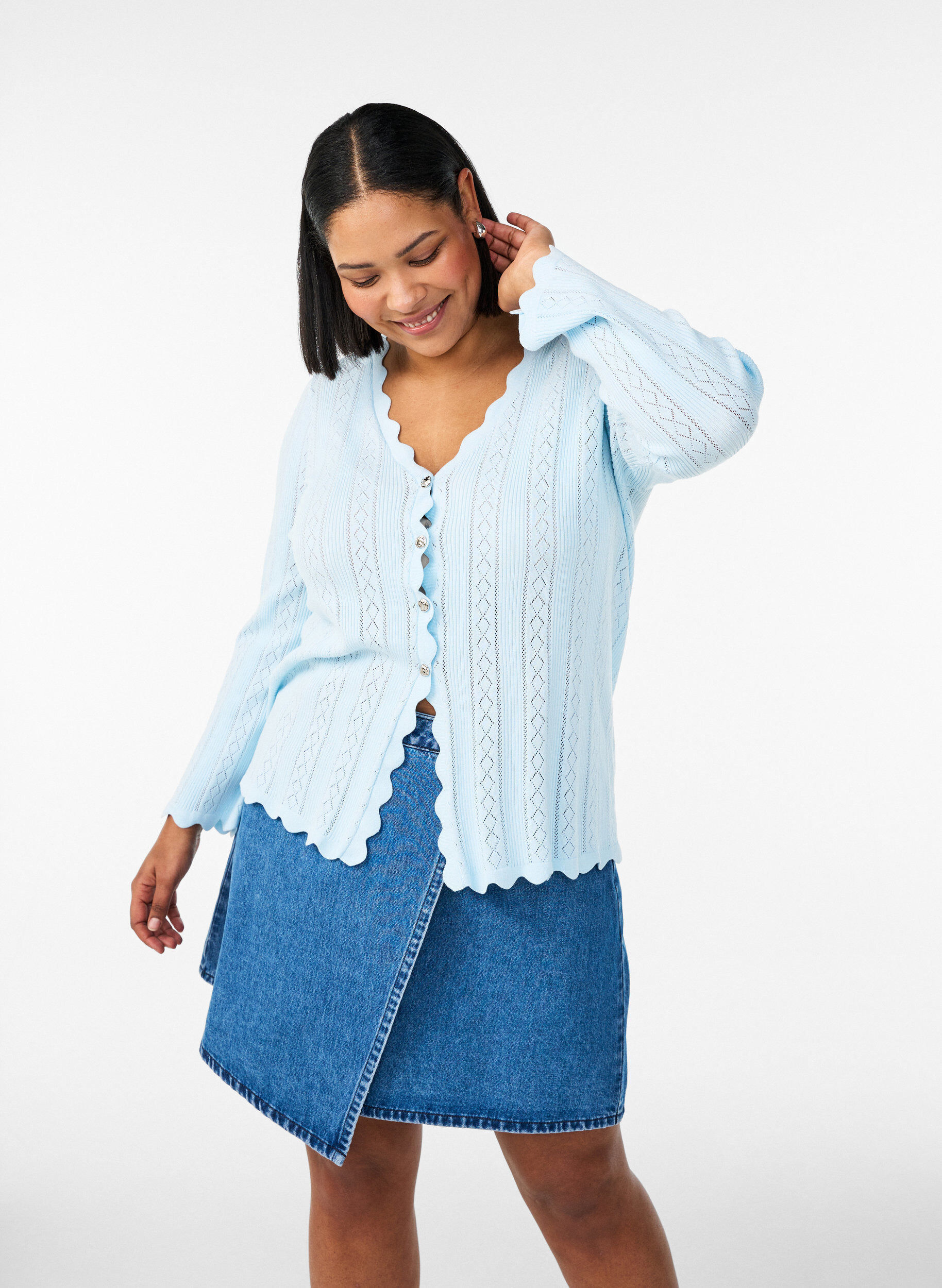 Zizzi Kurzer Rock in A-Linie aus Denim, Blau, Model image number 3