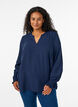Bluse mit Smockb&uuml;ndchen und V-Ausschnitt, Blau, Model image number 0