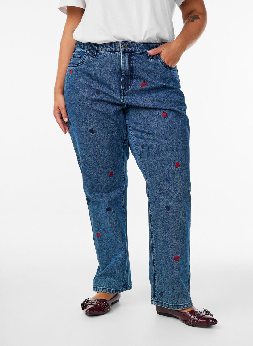 Gemma Jeans mit hoher Taille und aufgestickten Details, Blau, Model image number 2