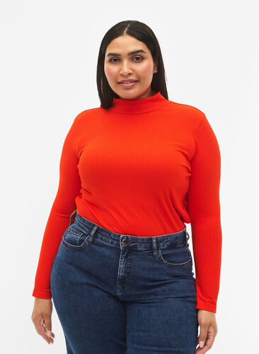 Taillierte Bluse aus Viskose mit hohem Halsausschnitt, Orange.com, Model image number 0