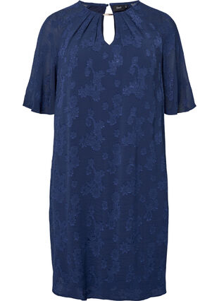 Kleid mit Struktur und kurzen Ärmeln, Navy Blazer, Packshot image number 0