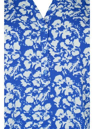Langarm Bluse mit Print und V-Ausschnitt, Blue White Flower, Packshot image number 2