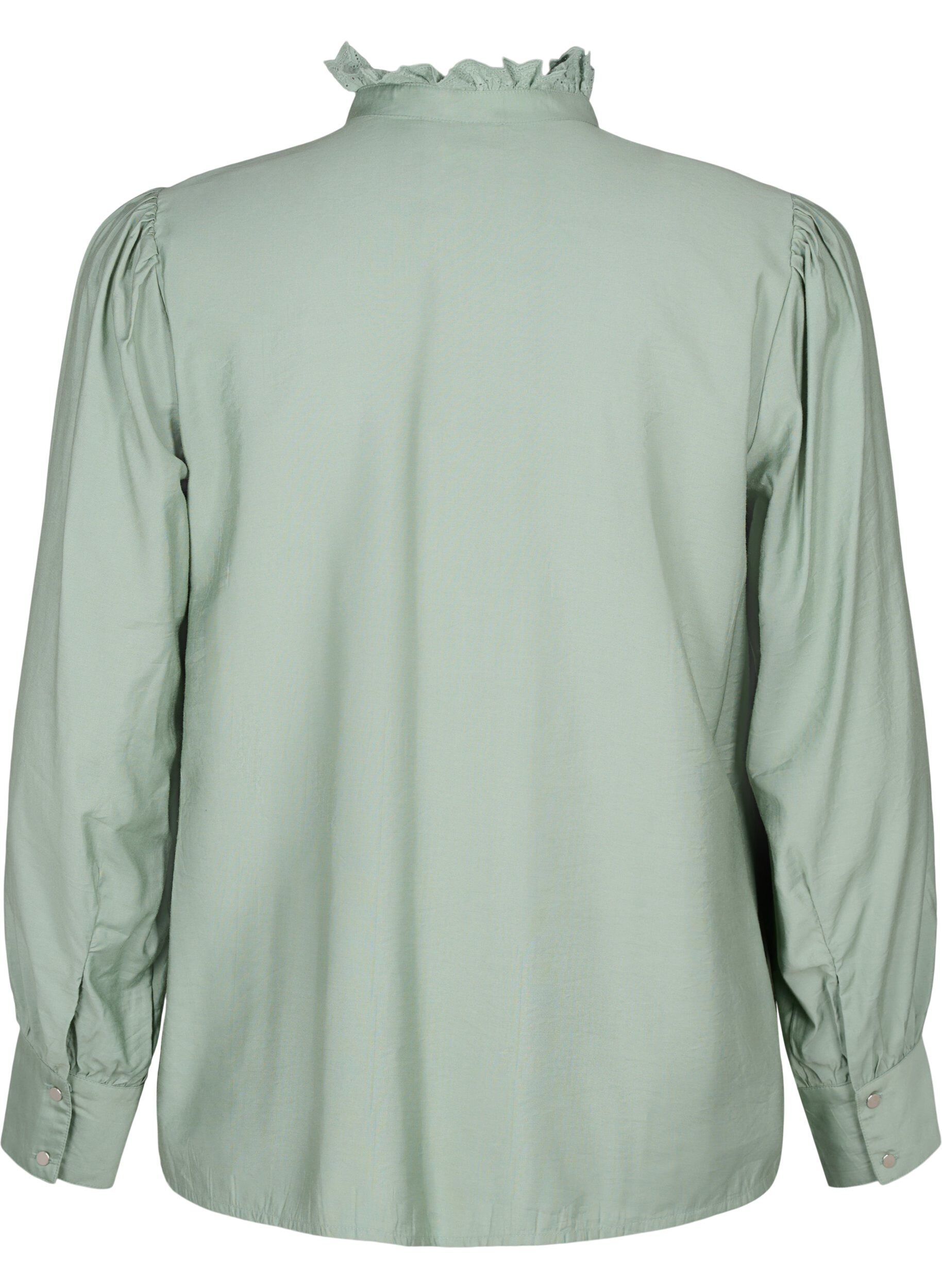 Zizzi Viskose Shirt Bluse mit Ruffles, Green Bay, Packshot image number 1