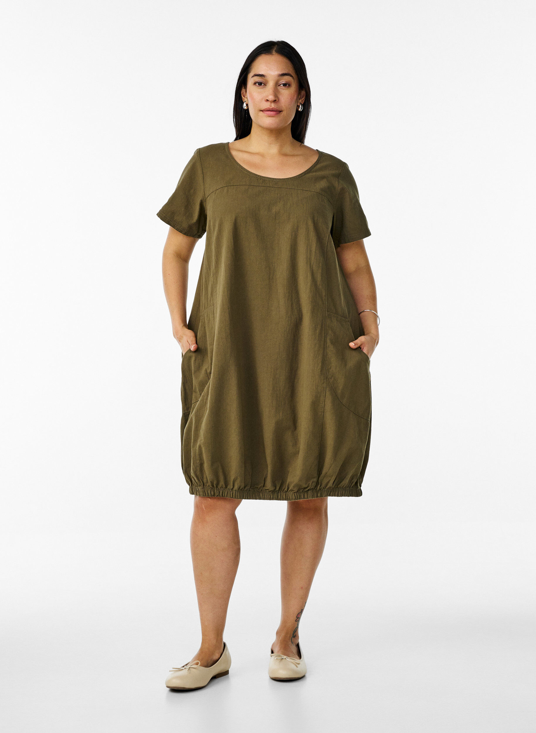 ZizziKurzarm Kleid aus Baumwolle, Gr&uuml;n, Model image number 1