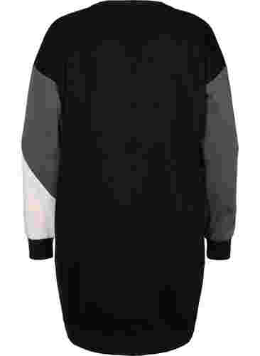Langer Pullover mit Farbblock-Muster, Black Color Block, Packshot image number 1