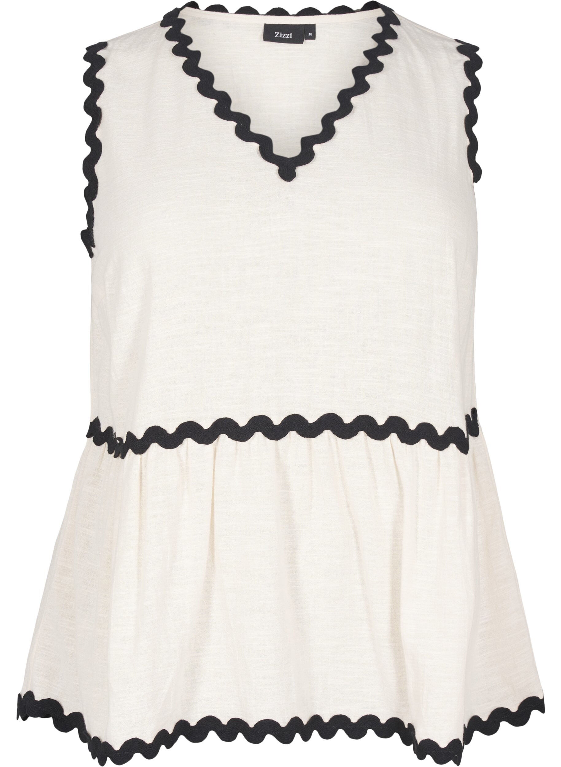 Zizzi &Auml;rmellose Bluse mit gezackten Kontrastkanten, Beige, Packshot image number 0