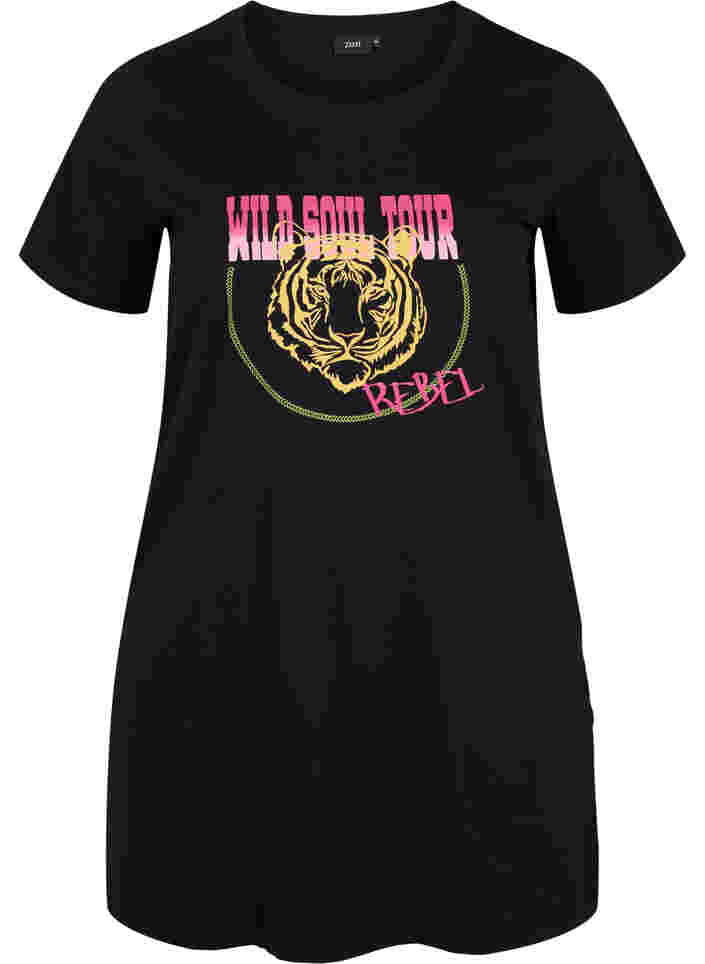 Langes Baumwoll-T-Shirt mit kurzen Ärmeln, Black Tiger, Packshot image number 0